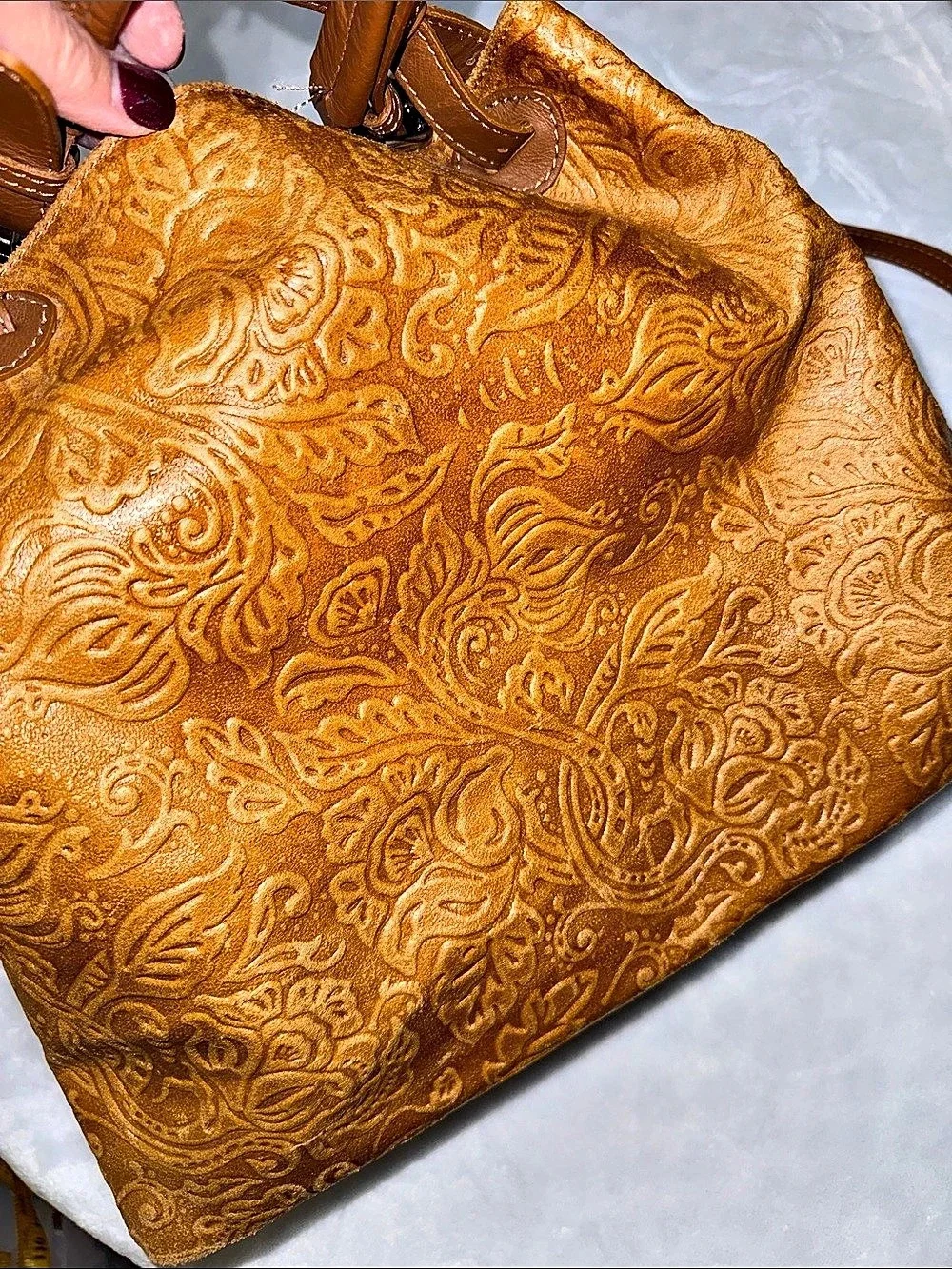 Stella Bianca Embossed Leather Tote in Brown